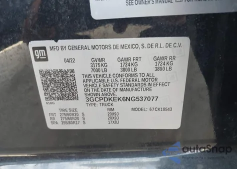 2022 Chevrolet Silverado 1500 4Wd Short Bed Lt With 2Fl from USA, damaged, VIN 3GCPDKEK6NG537077